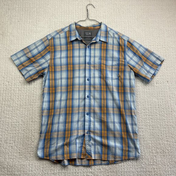 Mountain Hardwear Men's Shirt L Plaid Short Sleeve Outdoors Hiking Blue / Orange - Picture 1 of 14